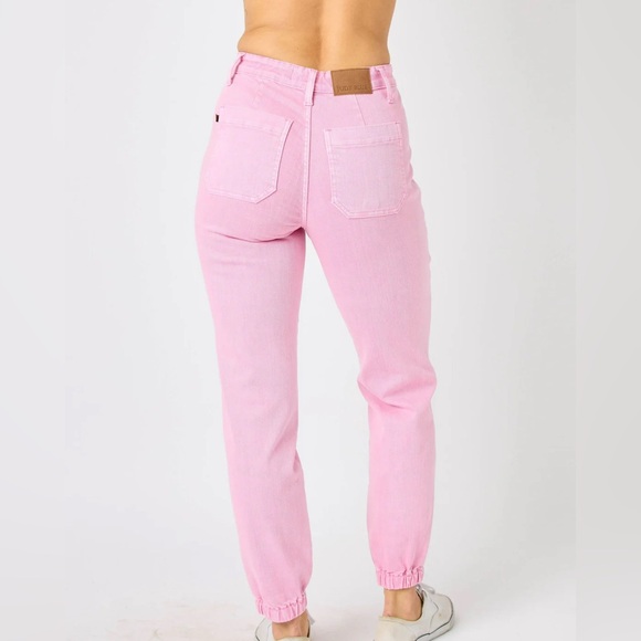 Judy Blue Pants - 🍒JUDY BLUE PINK JOGGER HIGH RISE DENIM JEANS SIZE 18W🍒